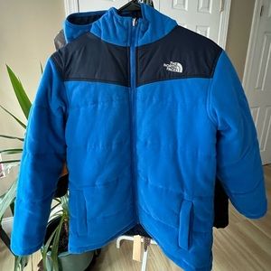 Reversible blue North Face jacket with hood